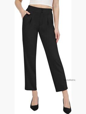 Stretchy High Waist Tapered Dress Pants Pull On Comfy Pockets Office